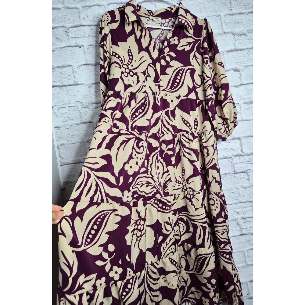 Umgee Purple Floral Tiered Midi Dress Boho Cottagecore Peasant Small K7347 - Picture 4 of 7